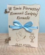 Kartka na Komunię, kartka z drewna, prezent komunijny!