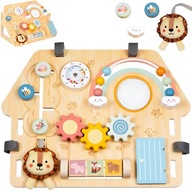 DREWNIANA TABLICA SENSORYCZNA MANIPULACJNA MONTESSORI EDUKACYJNA DOMEK 7W1