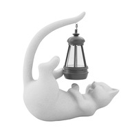 Mikilov Leżąca figurka kota z żywicy z lampą solarną dekoracja zewnętrzna