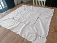 BAWEŁNIANY HAFTOWANY OBRUSIK SERWETA SZYDEŁKOWE WSTAWKI MEREŻKA 105 x 110