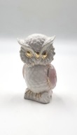 Piękna mądra sowa 11 cm złocona porcelana różowe skrzydełka