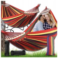 Hamak Ogrodowy Dwuosobowy XXL 270×155 z Pałąkami + Torba i Liny mocujące