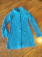 Kardigan sweter TURKUSOWY S M długi na guziki