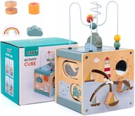 DREWNIANY SORTER KOSTKA EDUKACYJNA MONTESSORI Z LABIRYNTEM I KLOCKAMI