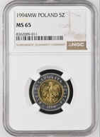 5 zł złotych 1994 NGC ms 65