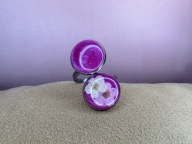 Pierścionek regulowany handmade z żywicy fioletowe oczka suszone kwiaty
