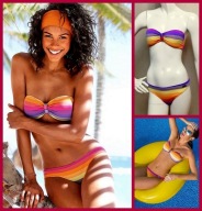 Bikini Buffalo 75B 36B S strój kąpielowy paski kostium tęcza bandeau