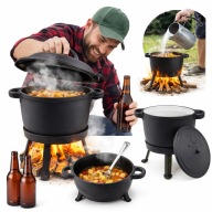 KOCIOŁEK GARNEK MYŚLIWSKI 10L EMALIOWANY NA OGNISKO PATELNIA GRILL 3W1
