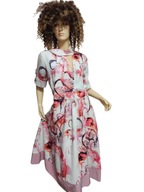 frankremme wizytowa SUKIENKA jak malowana wzór ptaki FLAMINGI 40