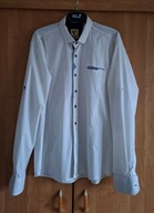 Elegancka bawełniana męska biała koszula w czarne kropki długi rękaw 3 XL