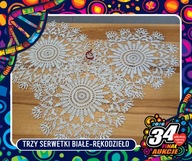 Zestaw trzech serwetek białych, okrągłych - rękodzieło