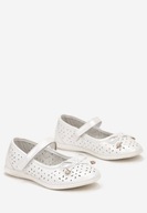 Białe Balerinki z Ażurowym Wzorem z Kokardką i Paskiem na Rzep R 26