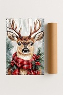 Plakat bez ramy 50x70cm Renifer święta zima las natura dekoracja obraz
