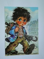 Paryski Gawrosz idący ulicą Paryża z parasolem - Michel Thomas - pocztówka