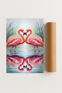 Plakat bez ramy 50x70cm Flamingi Serce Miłość Ptaki Natura Różowy Design