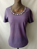 T-shirt fioletowy z ozdobnym dekoltem - M