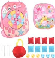 GRA ZRĘCZNOŚCIOWA 3w1 RZUCANIE PIŁECZKAMI I WORECZKIEM DO CELU RÓŻOWA