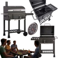 GRILL OGRODOWY DUŻY KOMIN TERMOMETR ŻELIWNY WĘGLOWY + RUSZT 57 X 43 CM