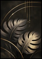A2 PLAKAT DO SALONU SYPIALNI LIŚCIE MONSTERA ROŚLINY BOTANICZNY CZERŃ ZŁOTO