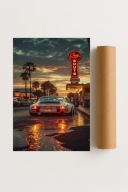Plakat bez ramy 21x30 cm Porsche 911 Zachód Słońca – moc i styl