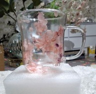 KUBEK SZKŁO TERMICZNY 3D SUSZONE KWIATY PODWÓJNE DNO SZKLANKA KWIATKI