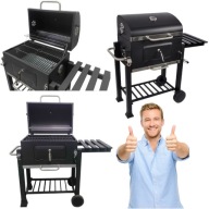 GRILL WĘGLOWY OGRODOWY DUŻY ŻELIWNY RUSZT ZAMYKANY TERMOMETR + POKROWIEC