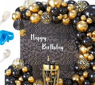ZESTAW BALONY GIRLANDA BALONOWA CZARNA ZŁOTO Z KONFETTI SYLWESTER NEW YEAR