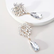 KOLCZYKI DŁUGIE WISZĄCE DIAMENTY CYRKONIA BIAŁE KWIAT VINTAGE ROKOKO