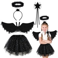 Kostium Skrzydła Anioła Czarny Spódniczka Tiul dla Dziewczynki Akcesoria