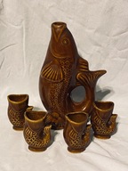 Karafka ryba PRL - bez uszkodzeń + 4 kieliszków