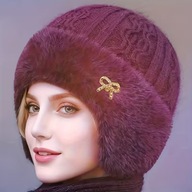 CZAPKA ZIMOWA JESIENNA z grubą podszewką basic casual fuksja osoby starsze