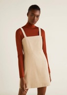 M A N G O sztruksowa ogrodniczka sukienka beżowa retro vintage kremowa mini