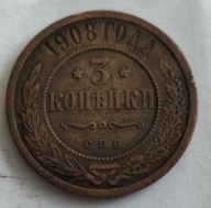 Moneta Rosja carska 3 kopiejki 1908