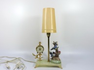 Unikatowy Piekny Zestaw Zegar Budzik Mosiezny Zlocony Lampka Onyx Putto