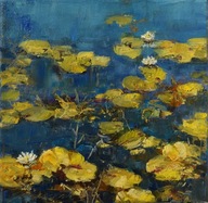 Nenufary" obraz olejny na płótnie 30x30cm , oryginał Garncarek Al,,,