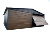 Garaż blaszany 6x6 Dwustanowiskowy Dwuspadowy Antracyt Bramy uchylne