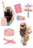 WYDRUK CUKROWY OPŁATEK NA TORT KOBIETA KWIATY PODRÓŻNICZKA WALIZKA