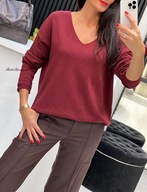 Sweter z Dekoltem V Bordo