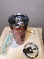 Kubek termiczny 600ml stal 304 +2 pokrywki +2 słomki PREZENT Mama