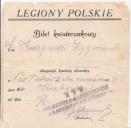 LEGIONY POLSKIE -BILET KWATERUNKOWY -kwatera oficerska -PIOTRKÓW - N.K.N.