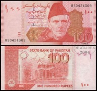 BNA - PAKISTAN 100 Rupii 2018 RS 0424309 # P48m # podpis Bajwa # XF-