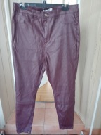 denim co 44 spodnie dżins rurki wysoki stan fiolet burgund ala eco skóra