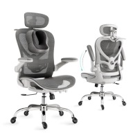 Krzesło Ergonomic PRO1 SZARE z zagłówkiem 3D i wieszakiem na płaszcze