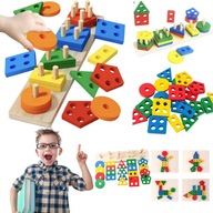 KLOCKI DREWNIANE DUZE SORTER UKLADANKA EDUKACYJNE DLA DZIECI PUZZLE XXL
