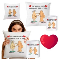 ZESTAW PODUSZKA + KUBEK DLA PAR PREZENT NA WALENTYNKI PERSONALIZOWANE SUPER
