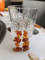 Długie kolczyki boho handmade rękodzieło bursztyn