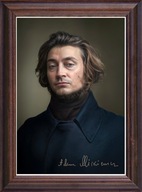 Obraz Adam Mickiewicz portret z podpisem w drewnianej ramie ze szkłem