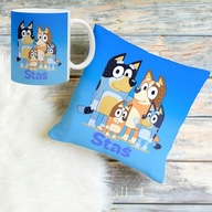 Kubek + poduszka, imię, pomysł na prezent z imieniem Bluey