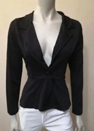 Czarna materiałowa Marynarka Bawełna dłuższy tył L NOWA (6)