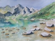 Akwarela Obraz Pejzaż Tatry Nad Morskim Okiem